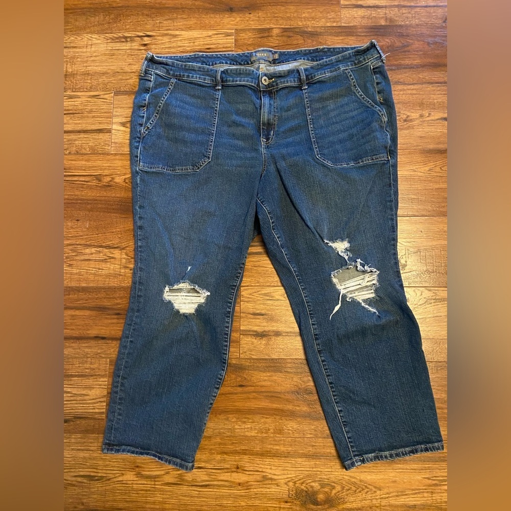 Torrid Jeans Womens 26R Plus Boyfriend Straight Distressed Cropped Denim Jeans